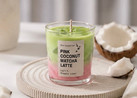 Iced Pink Coconut Matcha Kerze
